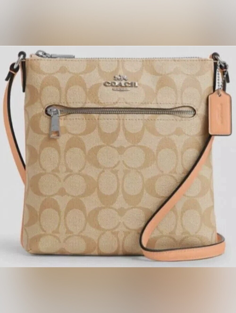 Coach Khaki/Faded Blush Mini Rowan Signature Canvas & Leather File Bag- CS182